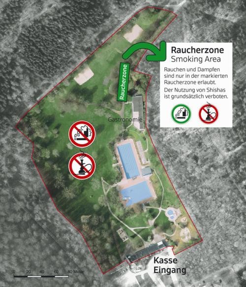 Lageplan Waldbad mit Raucherzone Lageplan Waldbad mit Raucherzone
