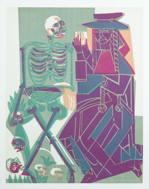 Kunstwerk Der Kardinal, aus: Der Totentanz von Basel, 1966, Farbholzschnitt Kunstwerk Der Kardinal, aus: Der Totentanz von Basel, 1966, Farbholzschnitt