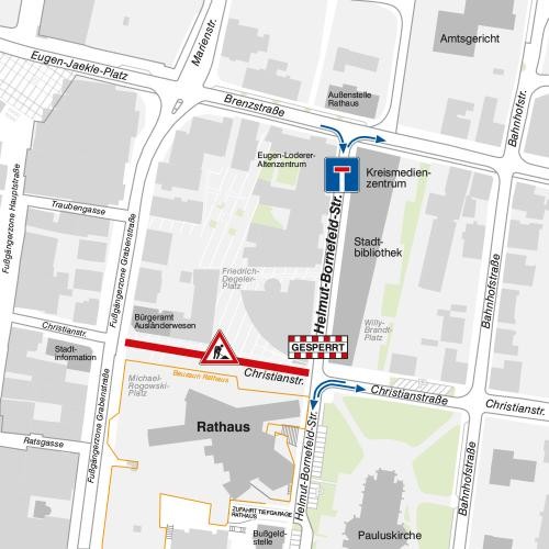 Die Umleitung zum Rathaus erfolgt über die Bahnhofstraße zur Christianstraße. Grafik: Stadt Heidenheim